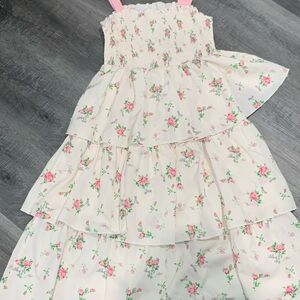 SHEIN Floral Tiered Kids Dress - Pink and Cream